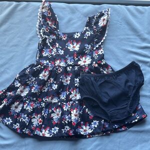 Janie and Jack Navy Floral Dress with Red and White Accents